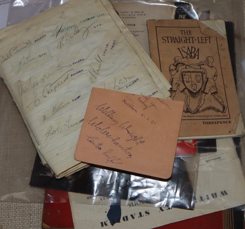 1940s British and International football boxing archive includes autographs, programmes, press photos and newspaper clippings
